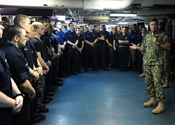 The Vice Chief of Naval Operations speaks with Sailors.